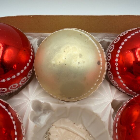 Vintage Lot Jumbo West Germany Mercury Glass Christmas Ornaments Round Red White - Picture 12 of 16